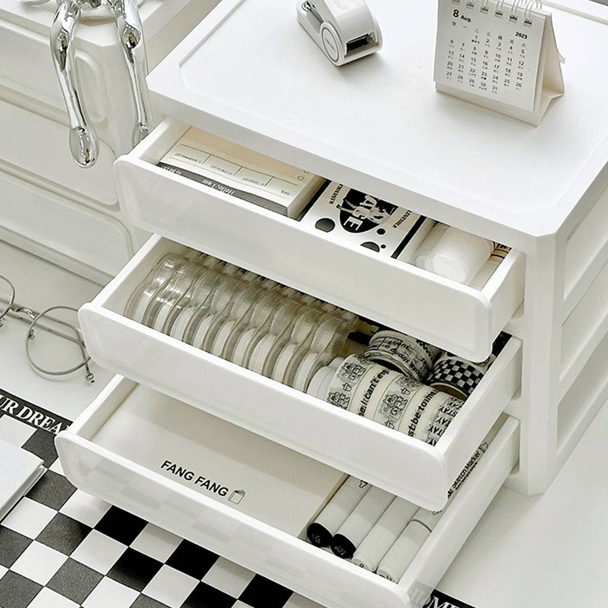 White Desk Drawer Organiser Two Heights Set | StorageOZ