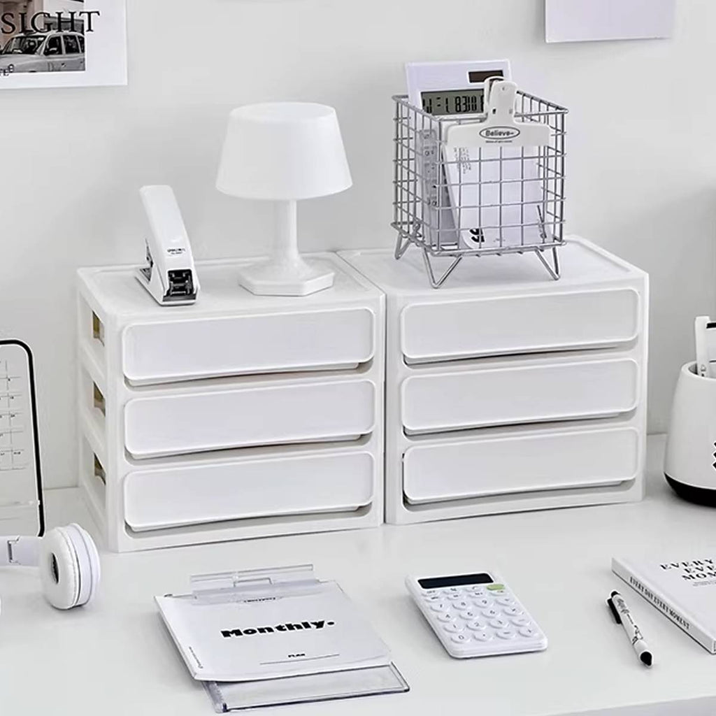 White Desk Drawer Organiser Two Heights Set | StorageOZ