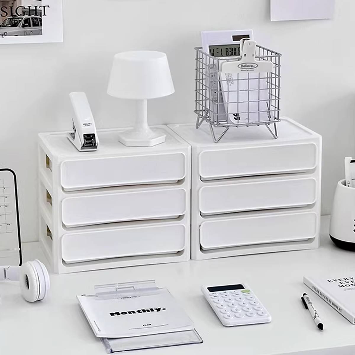 White Desk Drawer Organiser Two Heights Set | StorageOZ