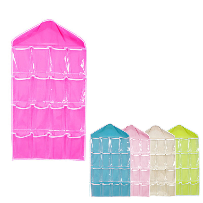16 Pocket Clear Hanging Organiser Five Colours | StorageOZ