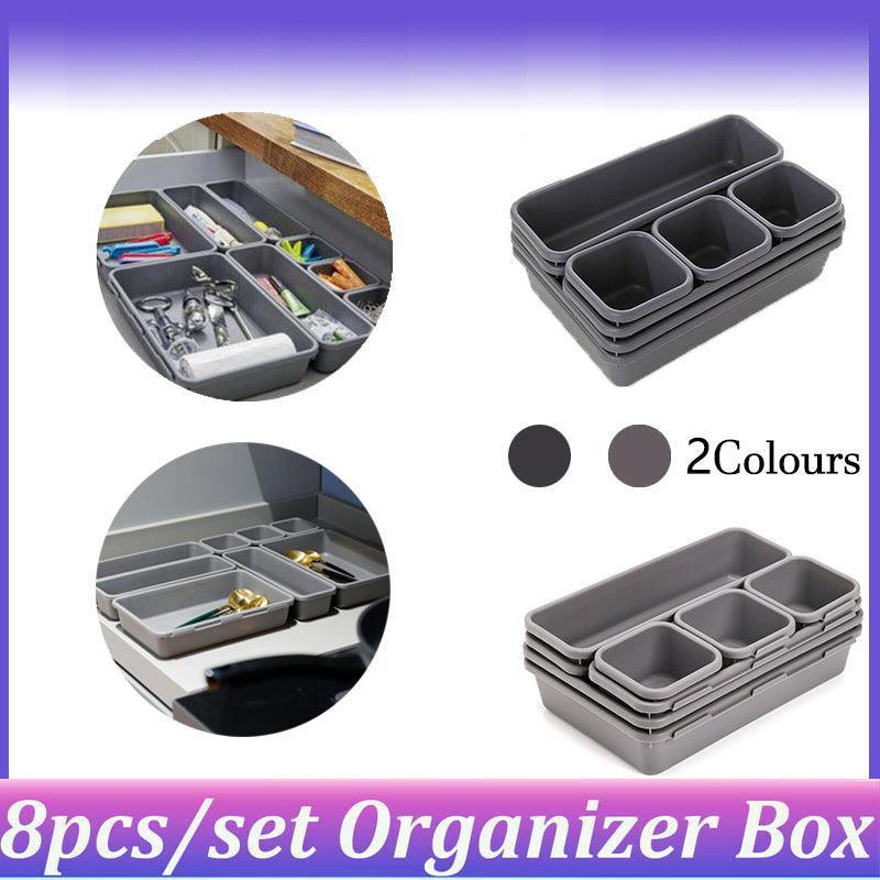 8 Pcs Drawer Desk Storage Trays Two Greys | StorageOZ
