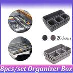 8 Pcs Drawer Desk Storage Trays Two Greys | StorageOZ