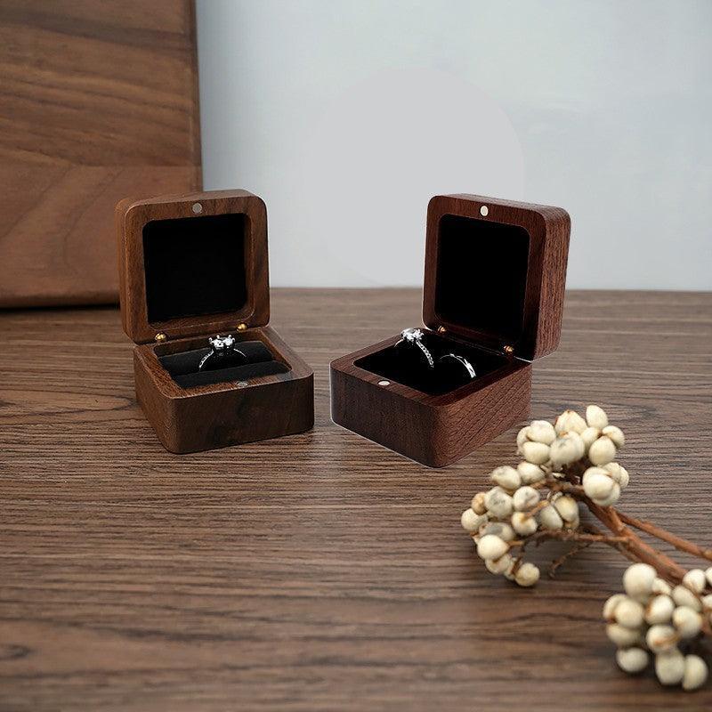 Walnut Wood Ring Box with Velvet Lining Case | StorageOZ