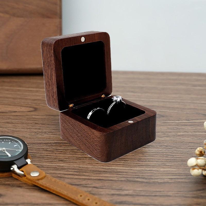 Walnut Wood Ring Box with Velvet Lining Case | StorageOZ