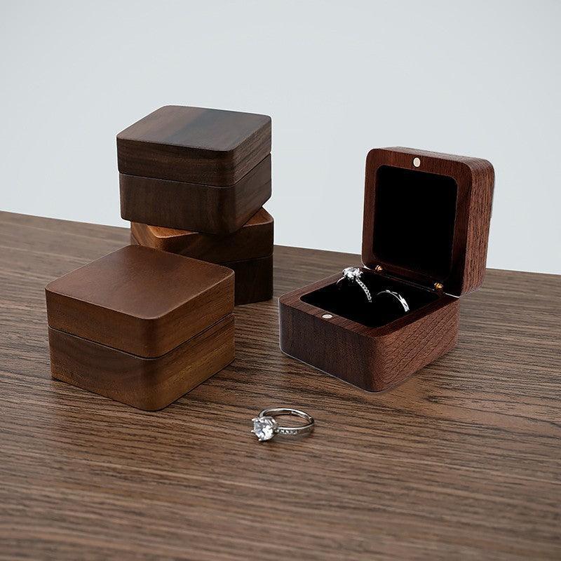 Walnut Wood Ring Box with Velvet Lining Case | StorageOZ