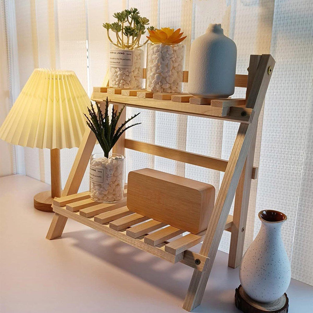 2 Tier Wooden Desktop Shelf with Slatted Trays | StorageOZ