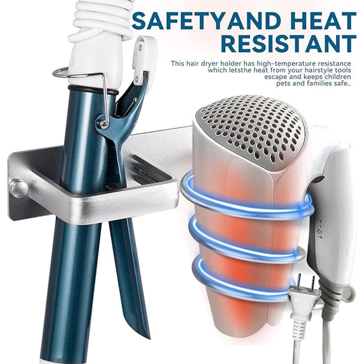 Silver Aluminium Wall Hair Dryer Holder Rack | StorageOZ