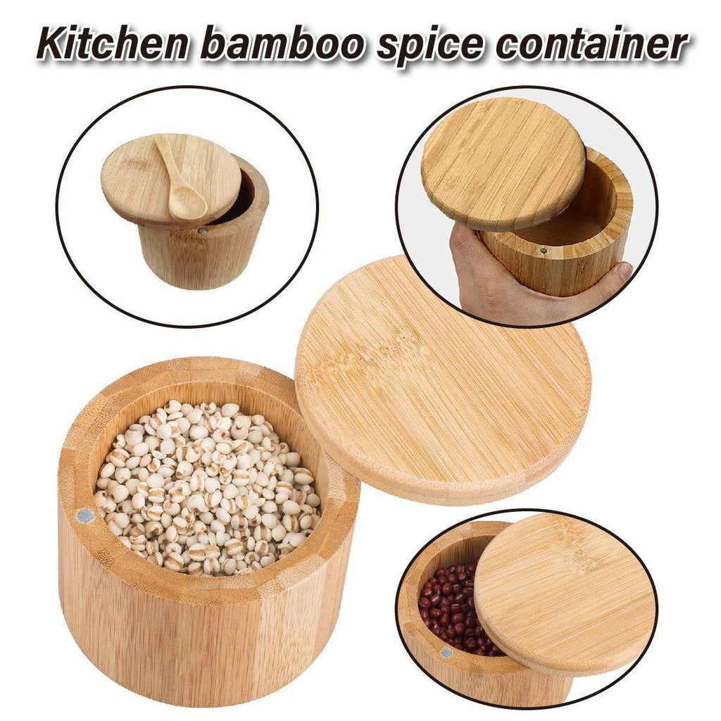 Bamboo Salt Box with Swivel Lid and Spoon | StorageOZ