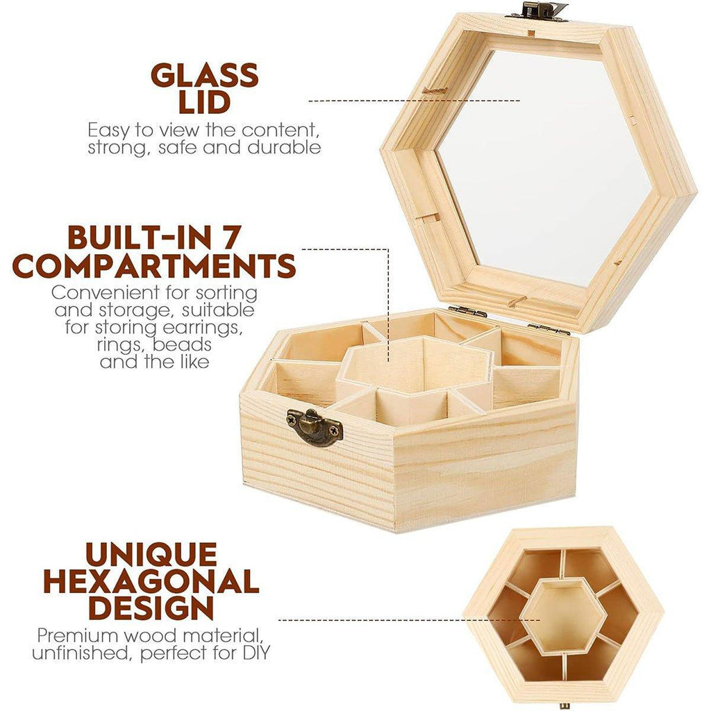 Hexagonal Wooden Jewellery Box with Glass Lid | StorageOZ