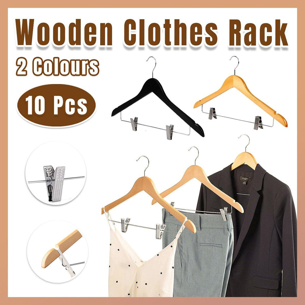 10 Pcs Wooden Clip Clothes Hangers Two Finishes | StorageOZ