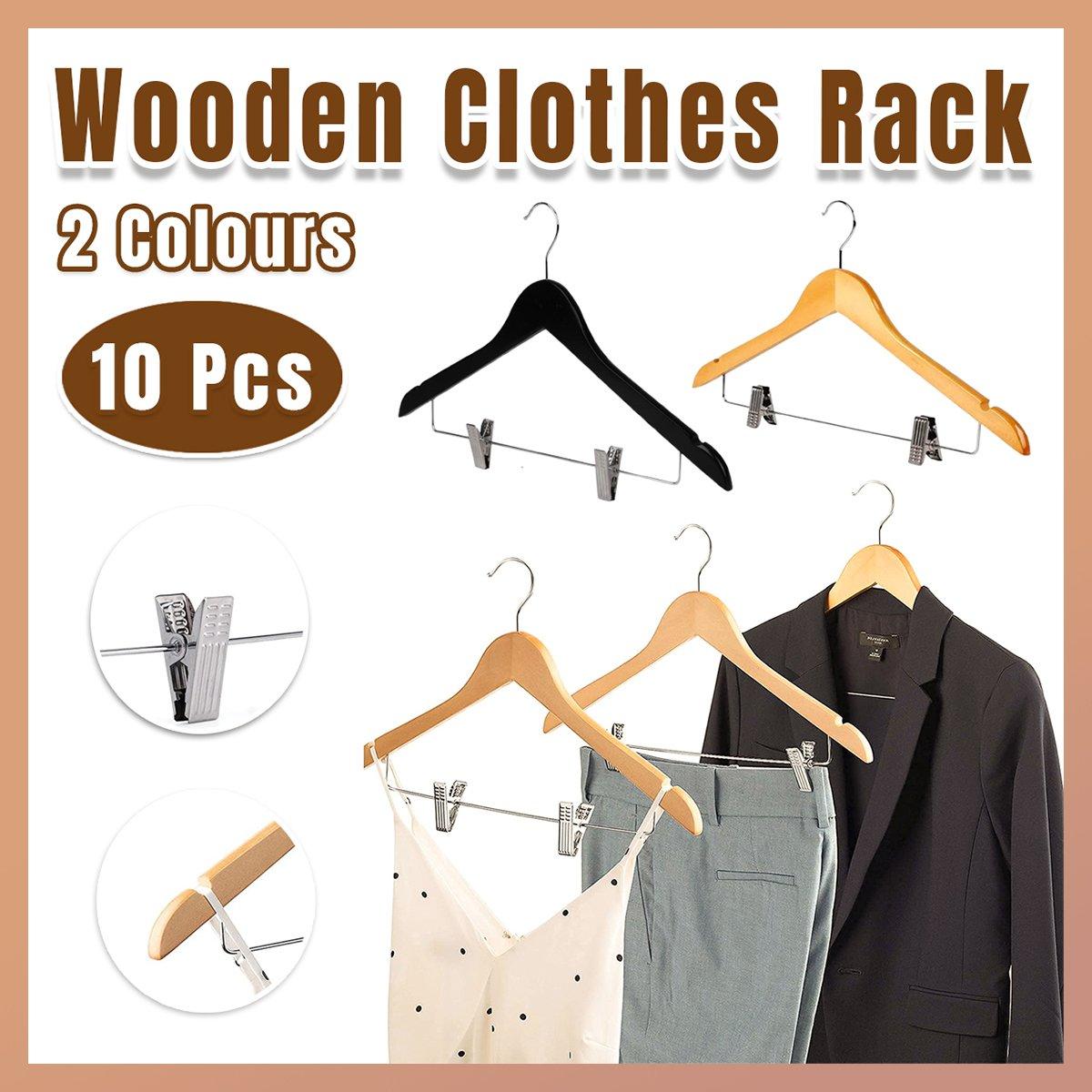 10 Pcs Wooden Clip Clothes Hangers Two Finishes | StorageOZ