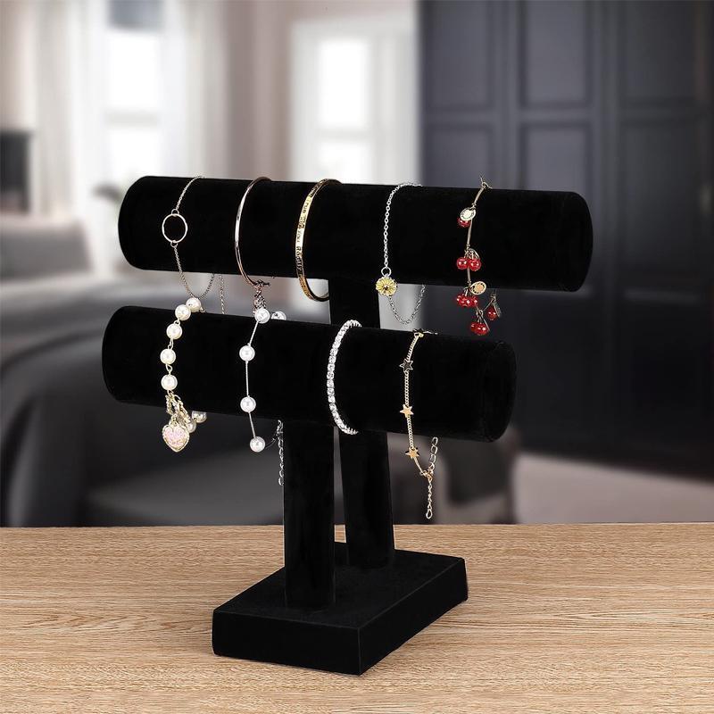 Two Tier Black Faux Leather Jewellery Stand | StorageOZ