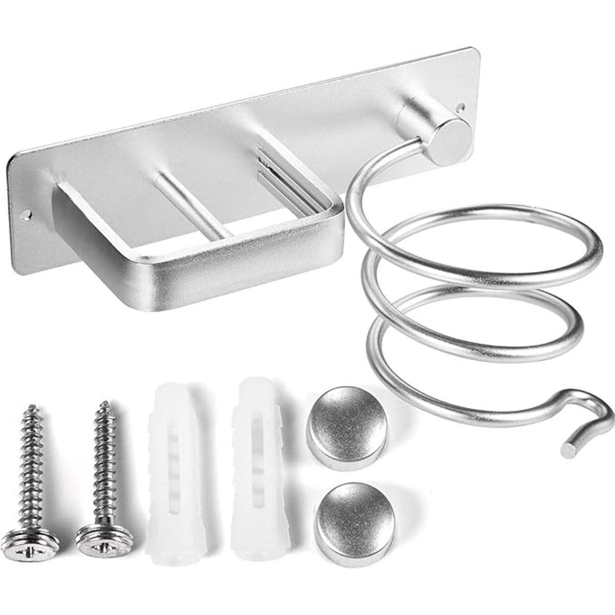 Silver Aluminium Wall Hair Dryer Holder Rack | StorageOZ