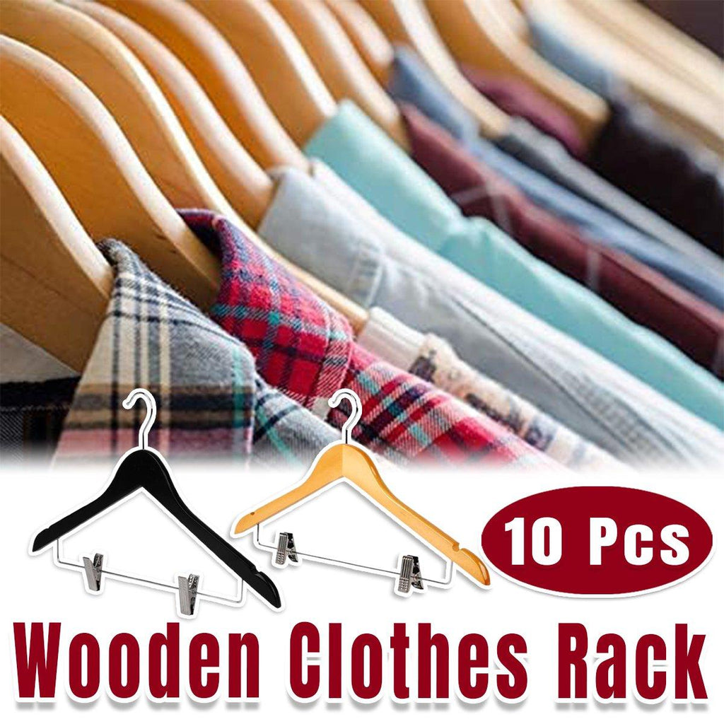 10 Pcs Wooden Clip Clothes Hangers Two Finishes | StorageOZ