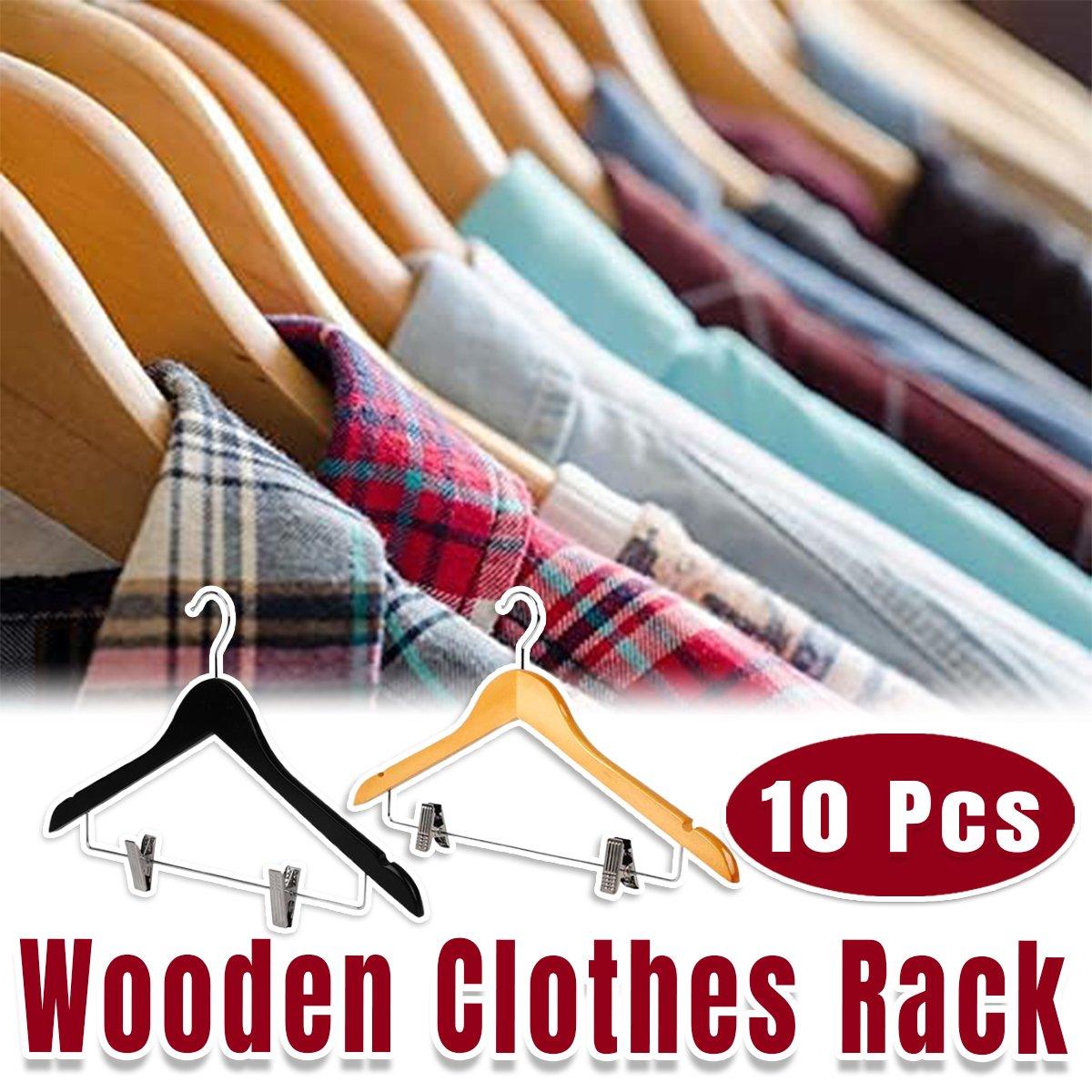 10 Pcs Wooden Clip Clothes Hangers Two Finishes | StorageOZ