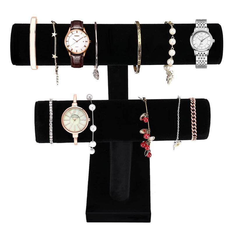 Two Tier Black Faux Leather Jewellery Stand | StorageOZ