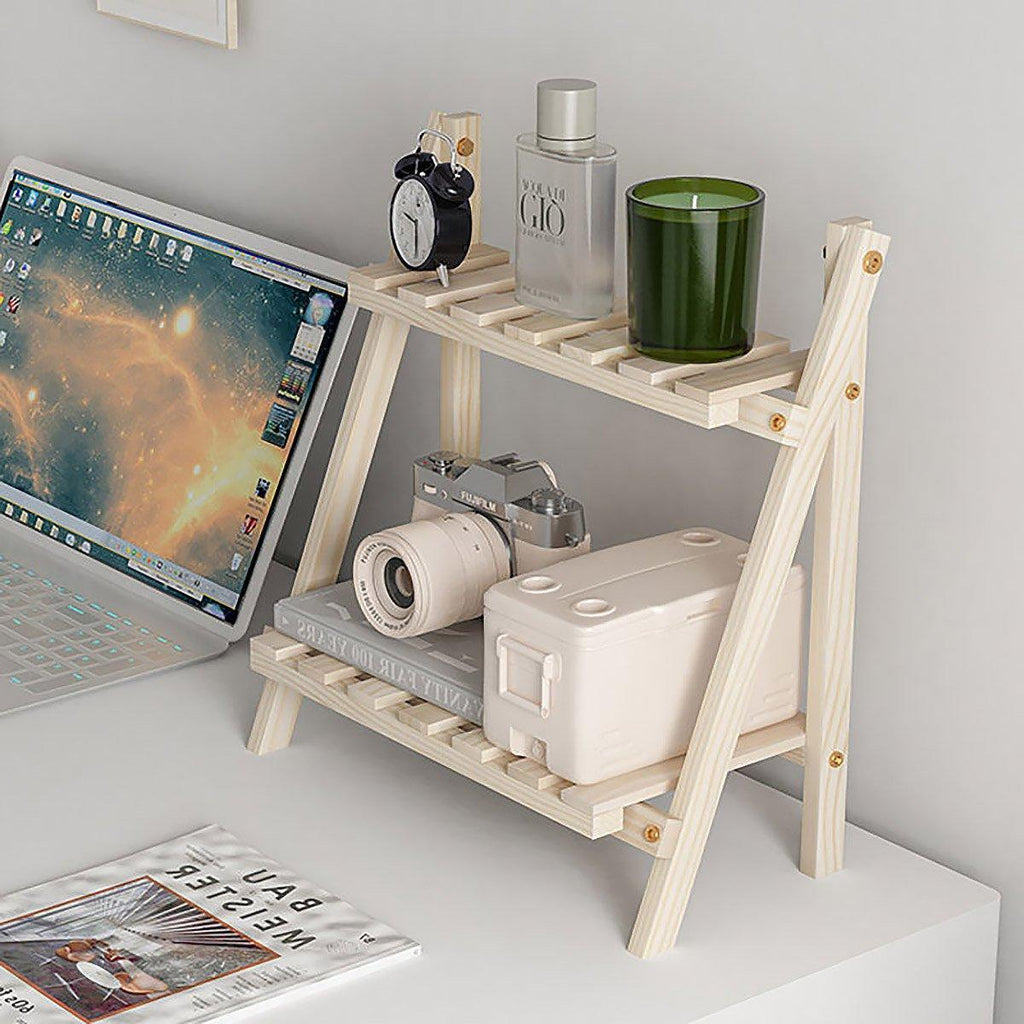 2 Tier Wooden Desktop Shelf with Slatted Trays | StorageOZ