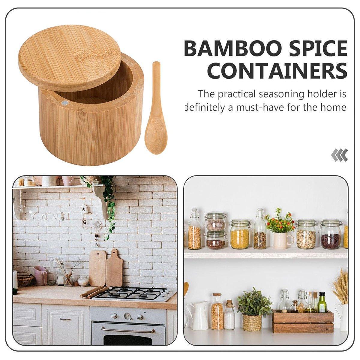 Bamboo Salt Box with Swivel Lid and Spoon | StorageOZ