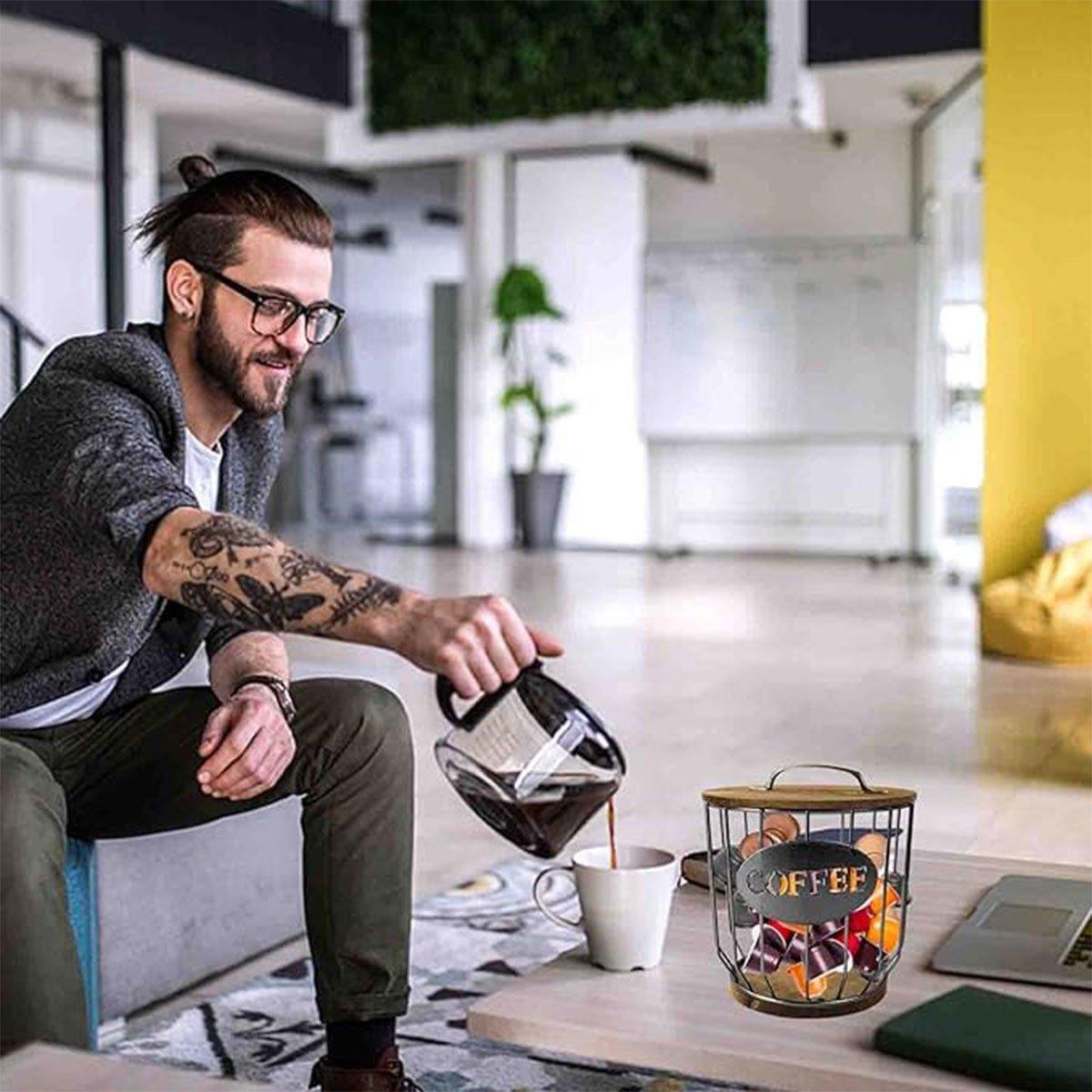 Iron Wood Coffee Capsule Basket Two Colours | StorageOZ