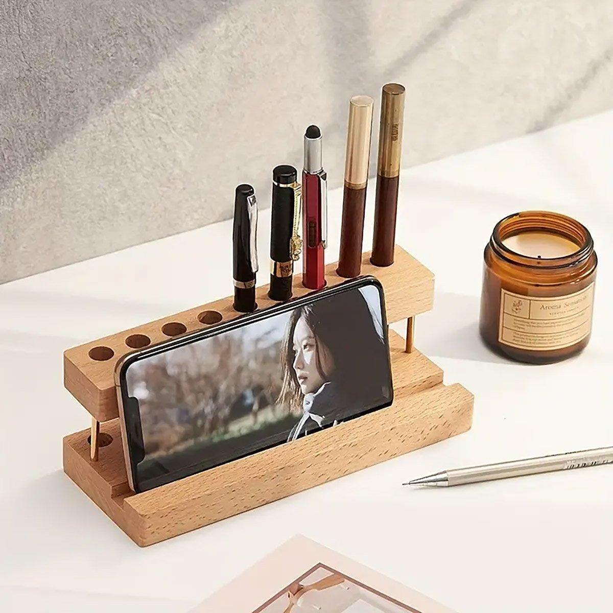 Wooden Desktop Organiser in Two Wood Tones | StorageOZ