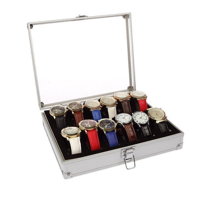 12 Grid Aluminium Carbon Fibre Watch Box | StorageOZ