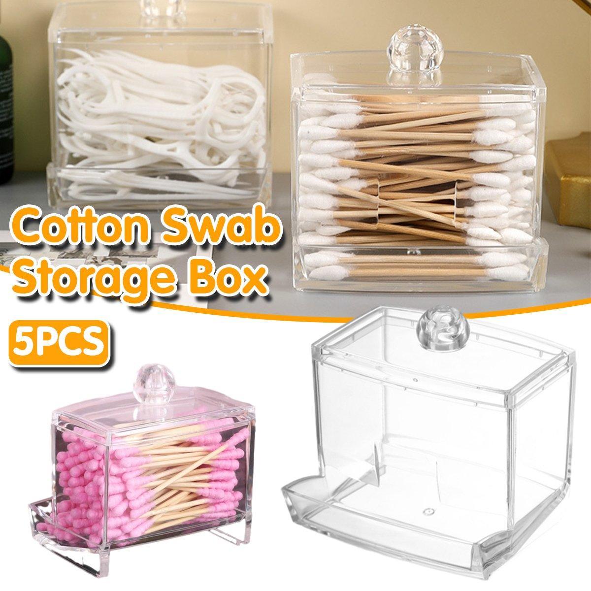5 Pcs Clear Acrylic Cotton Swab Storage Case | StorageOZ