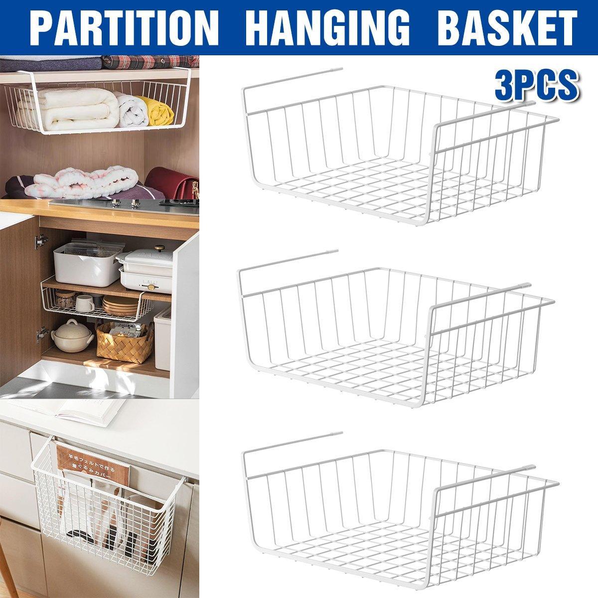 3 Pcs White Hanging Under Shelf Basket Set | StorageOZ