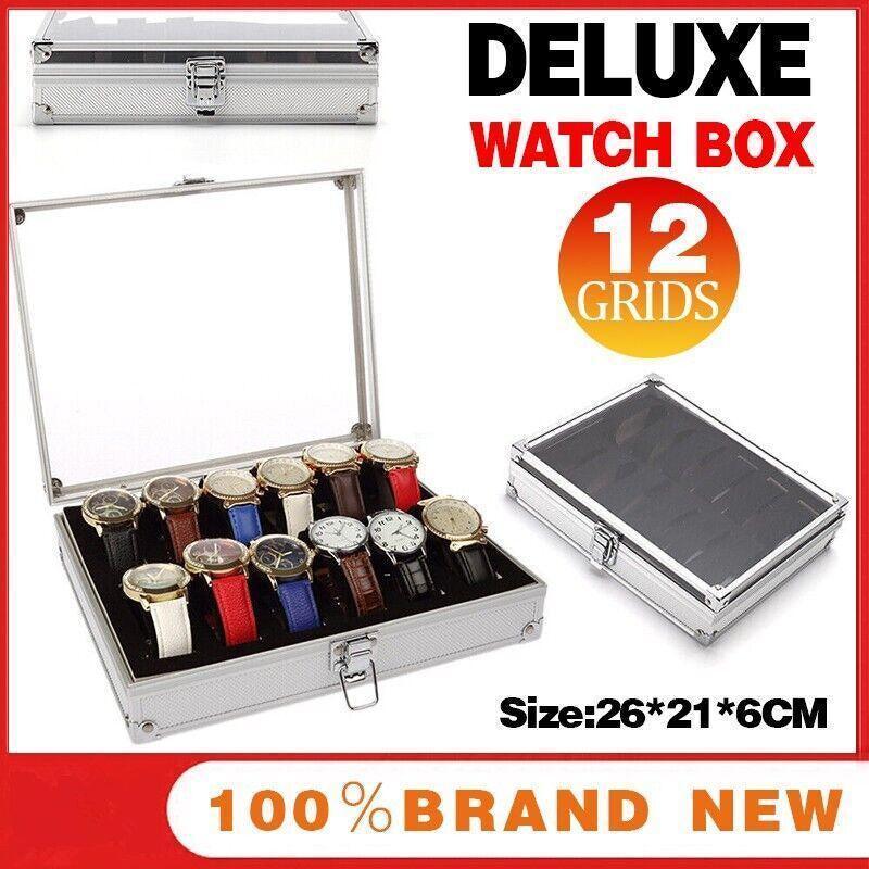 12 Grid Aluminium Carbon Fibre Watch Box | StorageOZ