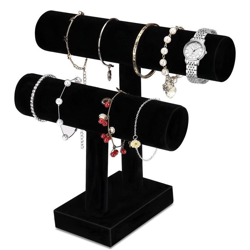 Two Tier Black Faux Leather Jewellery Stand | StorageOZ