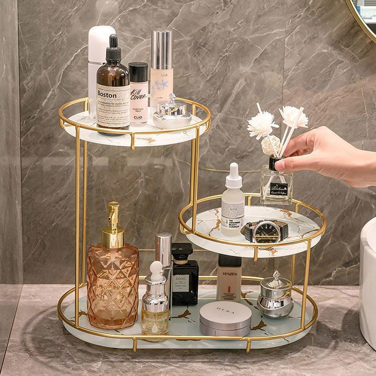 Two Tier Metal Marble Tray Storage Rack Set | StorageOZ