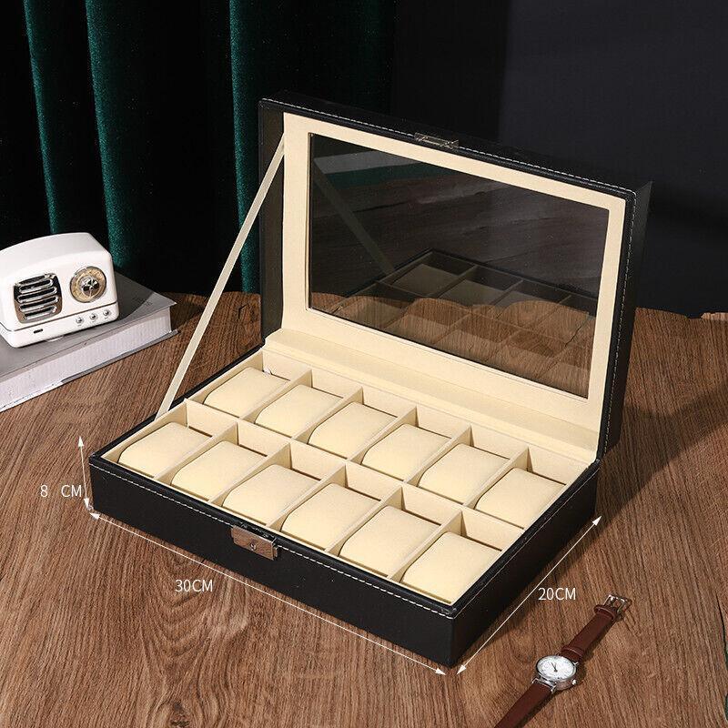 12 Grid Leather Watch Jewellery Display Box | StorageOZ