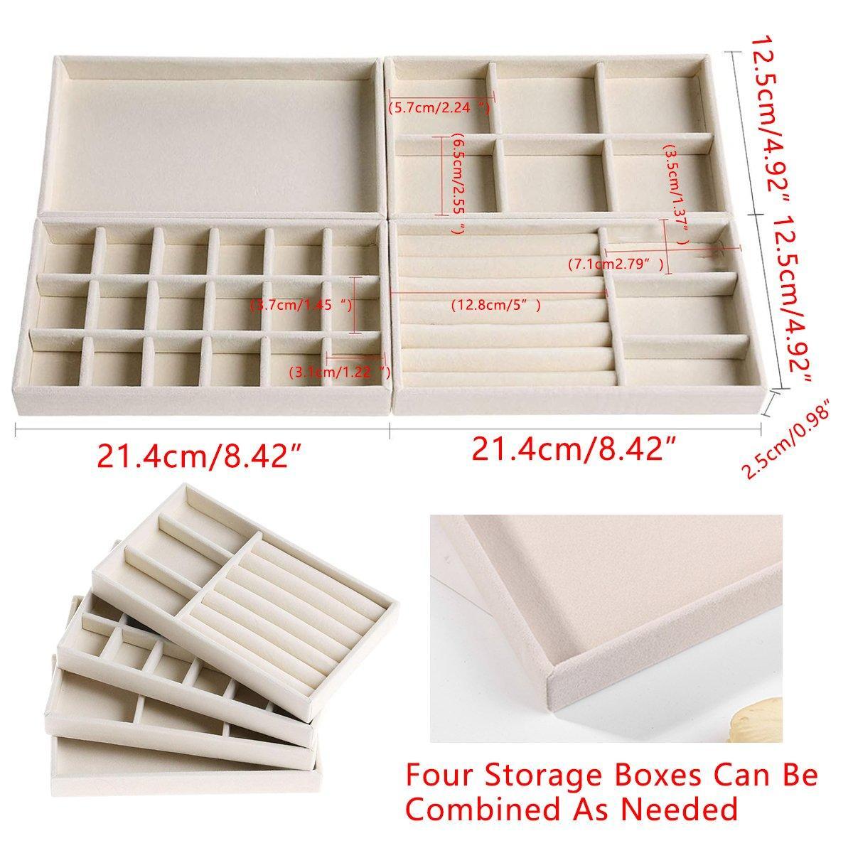 4 Pcs Beige Velvet Jewellery Tray Organiser Set | StorageOZ
