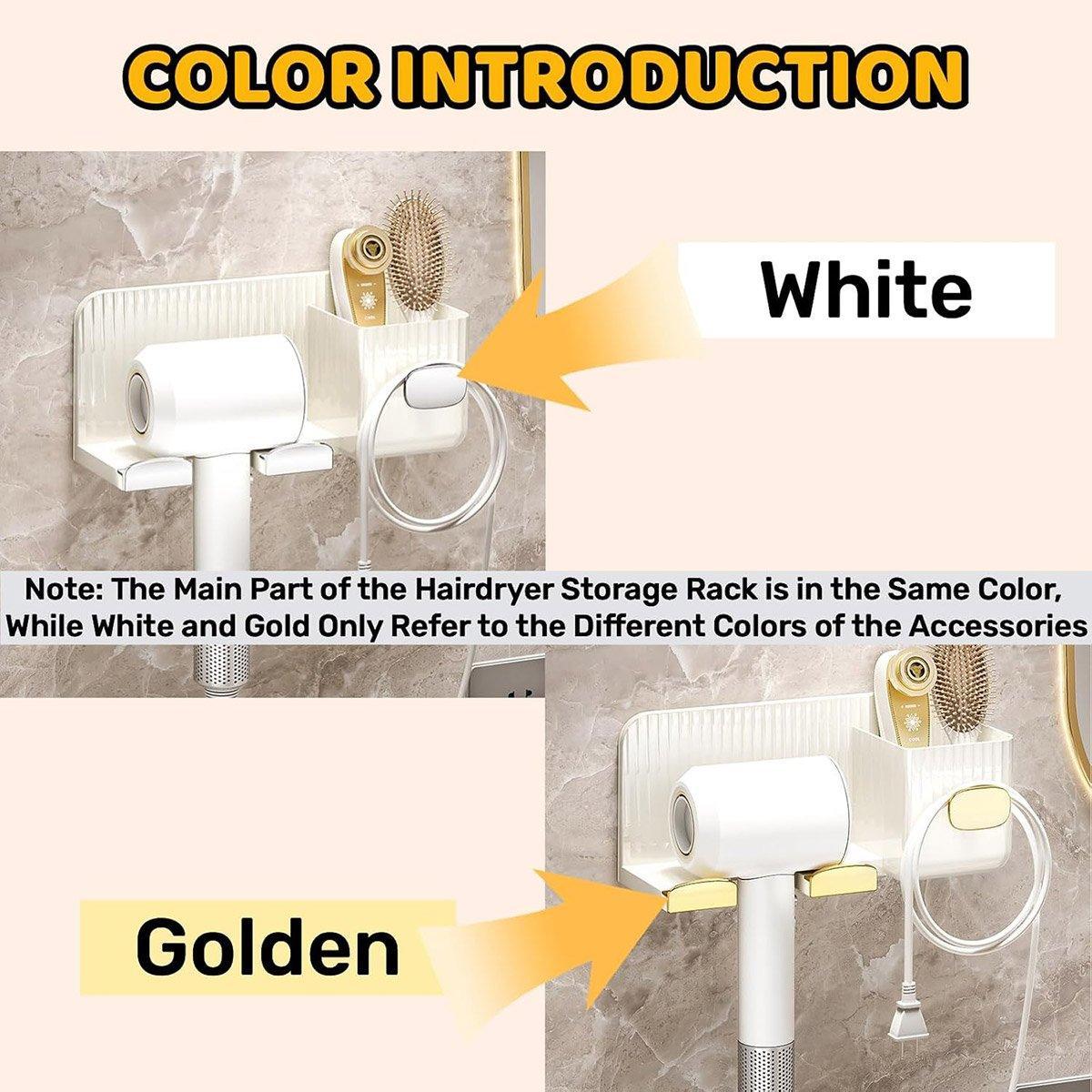 Wall Hair Dryer Holder in Gold or Silver | StorageOZ