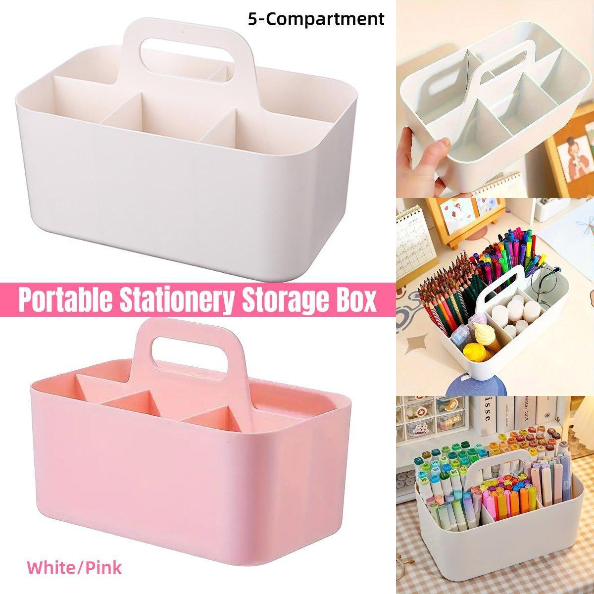 5 Compartment Desktop Box with Handle Two Colours | StorageOZ
