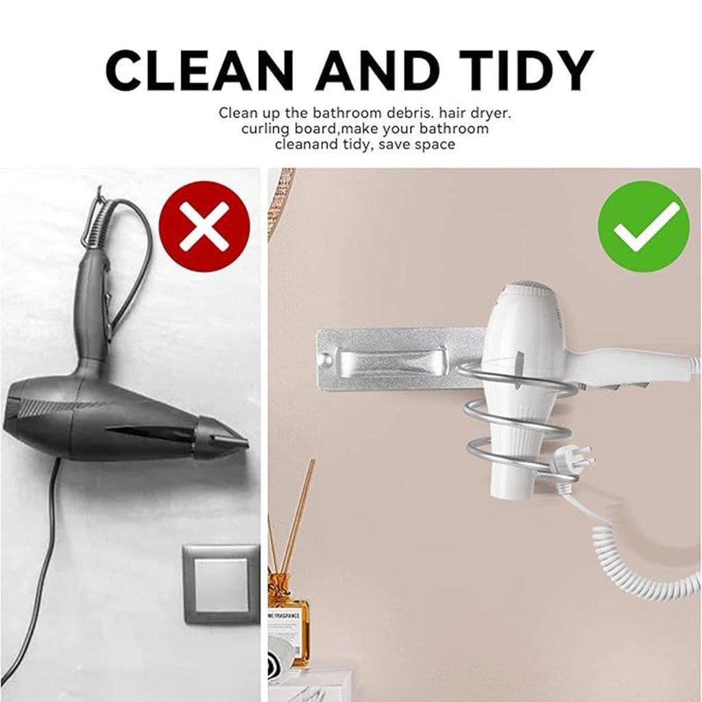 Silver Aluminium Wall Hair Dryer Holder Rack | StorageOZ