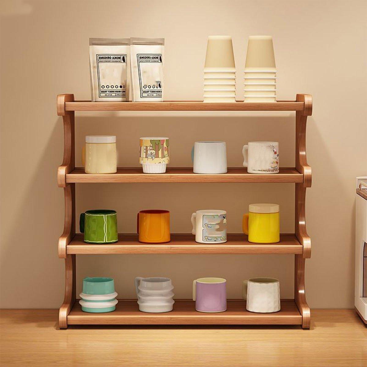 4 Tier Bamboo Cup Storage Rack for Counter | StorageOZ