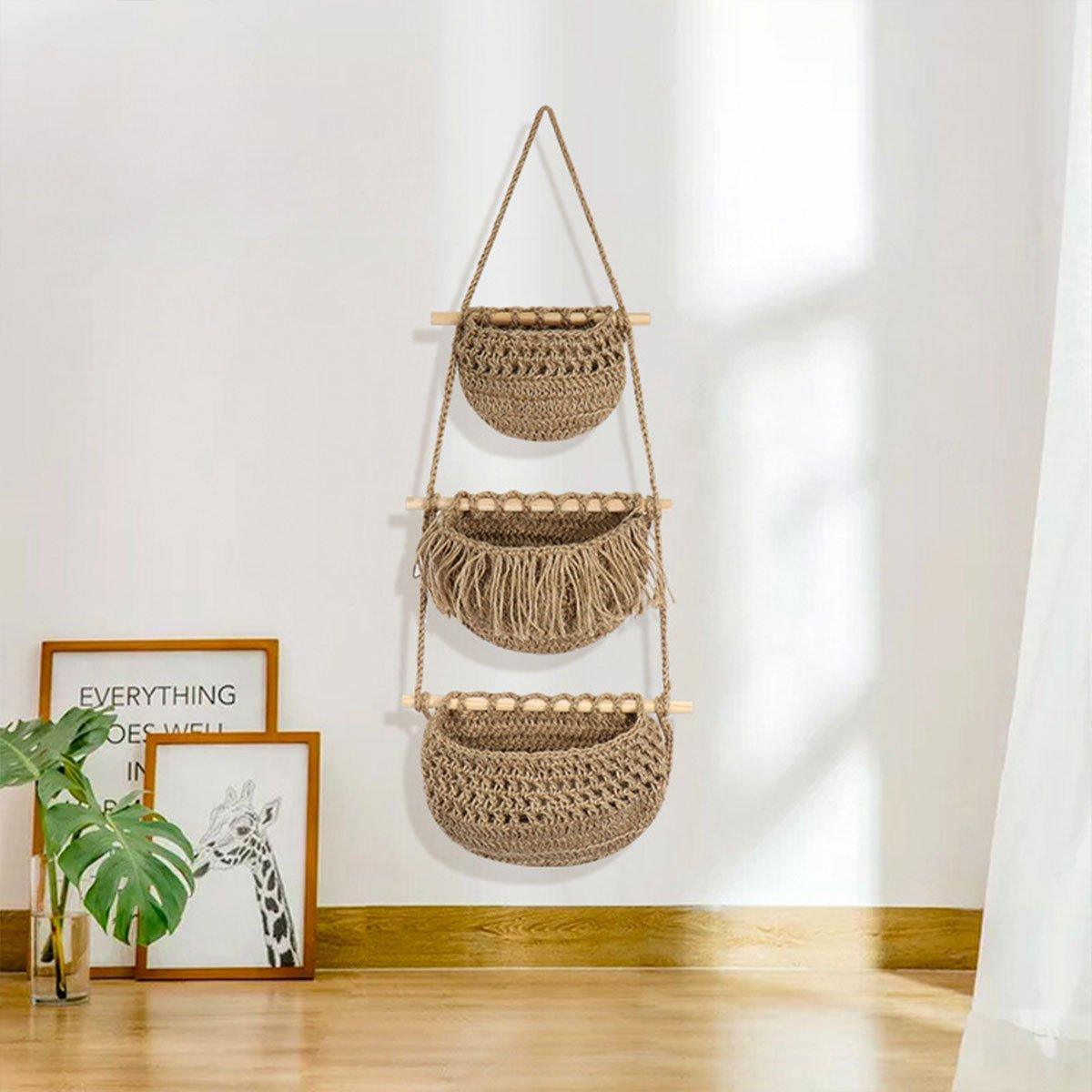 3 Layer Cotton Rope Wall Basket Two Colours | StorageOZ