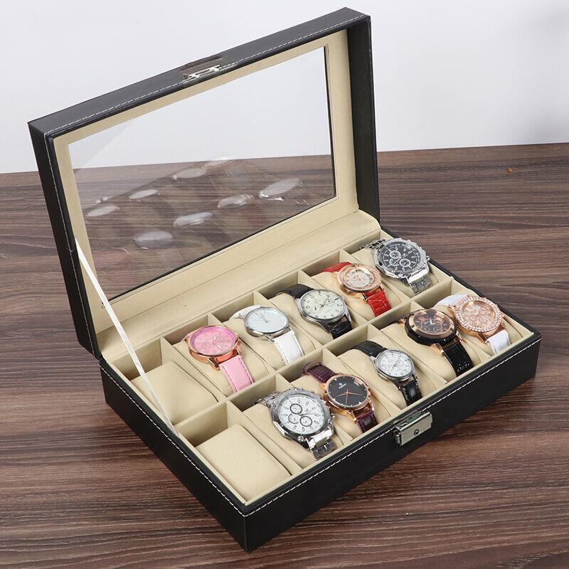 12 Grid Leather Watch Jewellery Display Box | StorageOZ