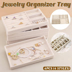 4 Pcs Beige Velvet Jewellery Tray Organiser Set | StorageOZ