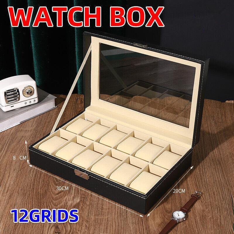 12 Grid Leather Watch Jewellery Display Box | StorageOZ