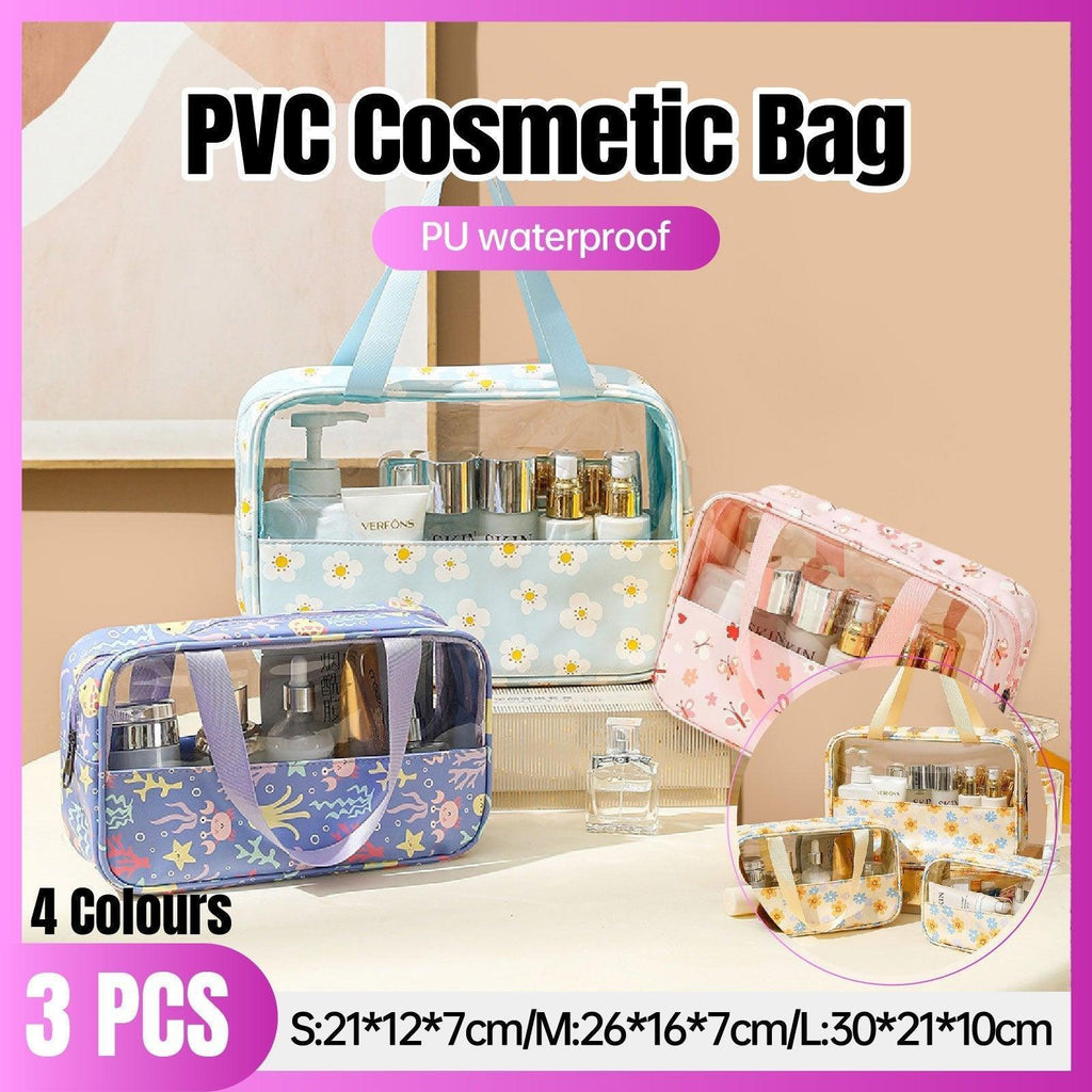 3 Pcs Printed PVC Makeup Bags Four Colours | StorageOZ