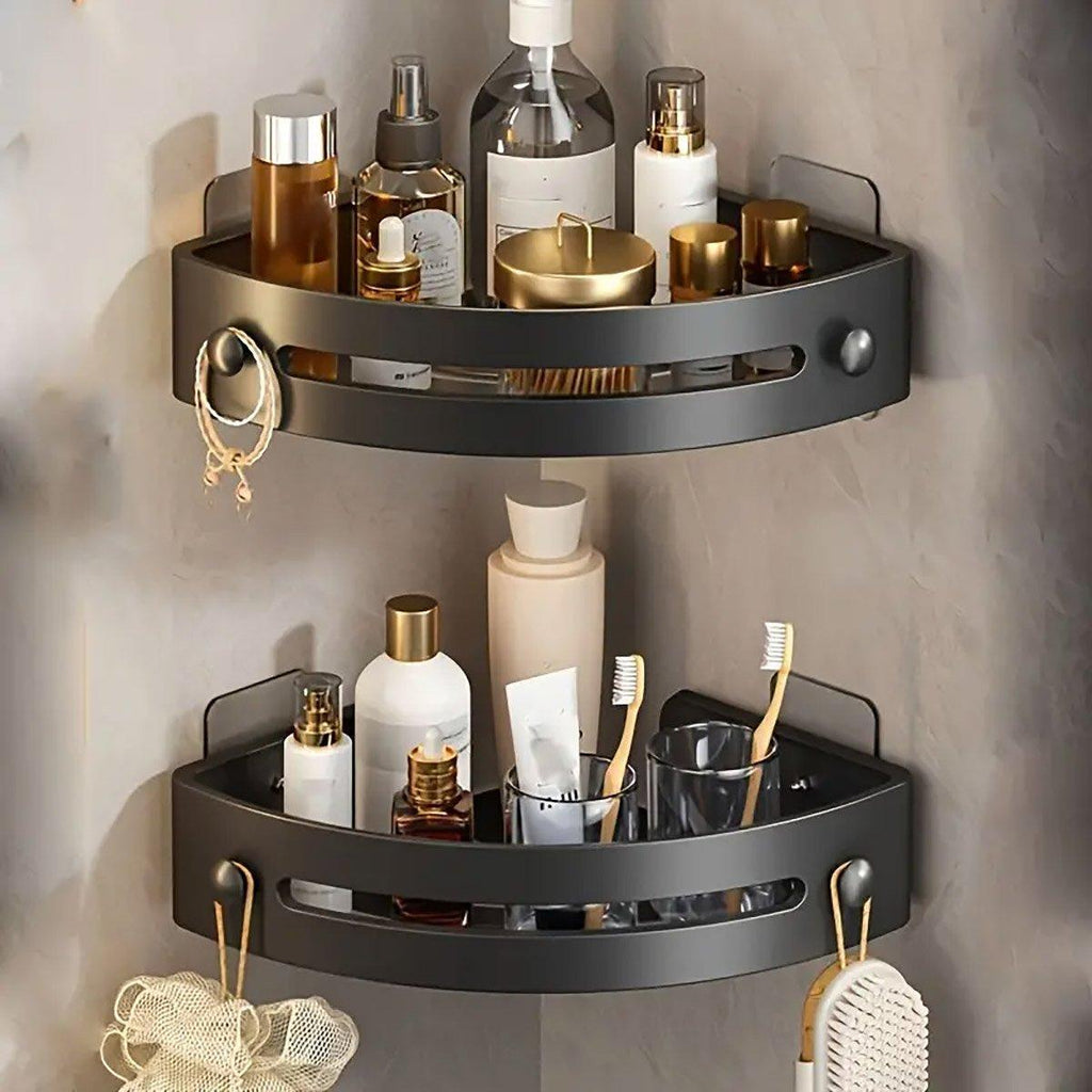 Black Corner Shower Caddy with Drain Slots | StorageOZ