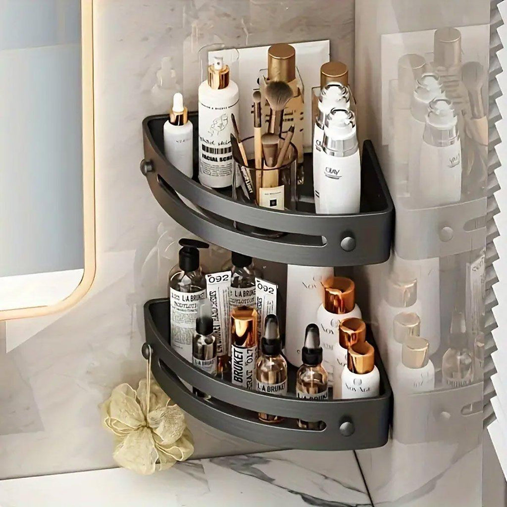 Black Corner Shower Caddy with Drain Slots | StorageOZ