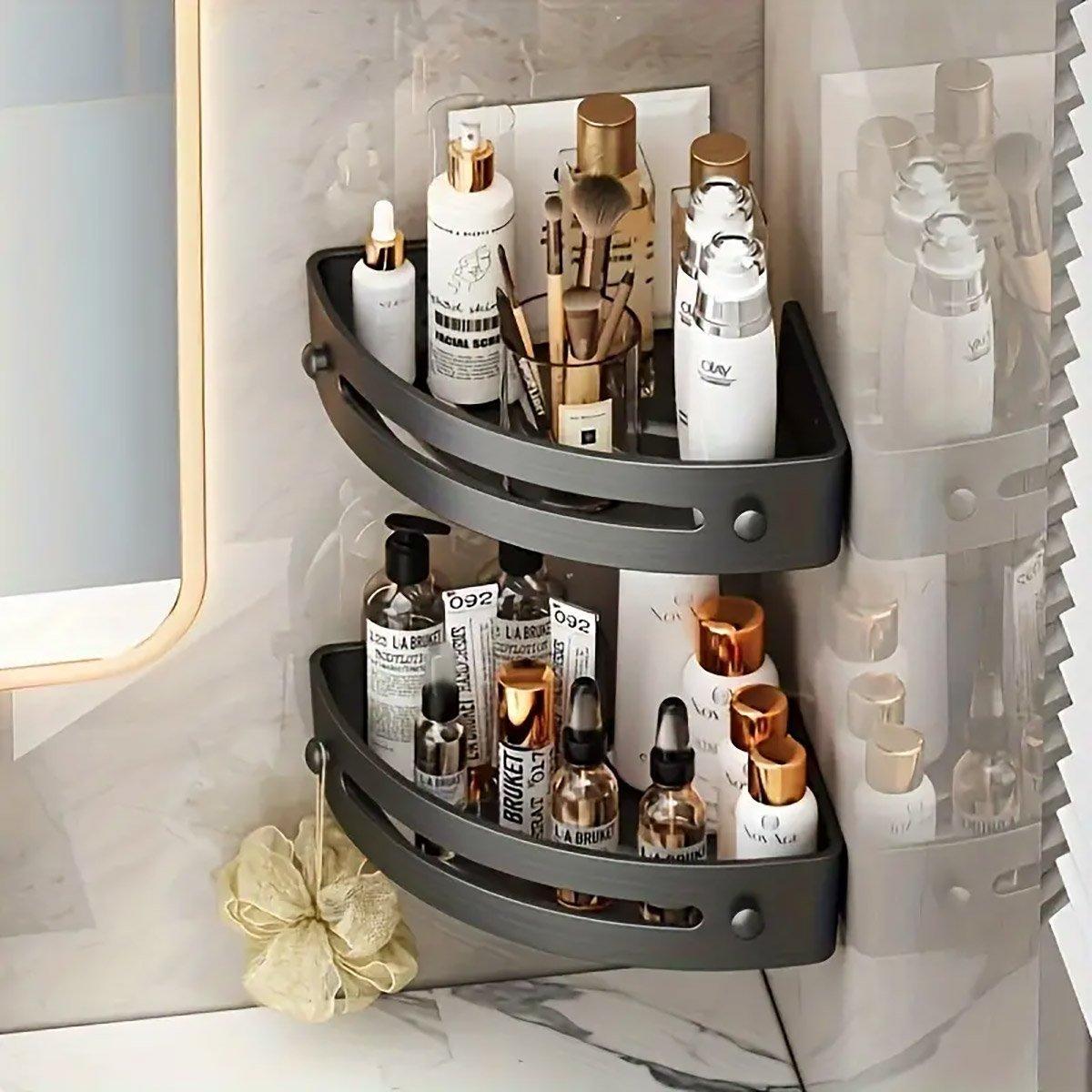 Black Corner Shower Caddy with Drain Slots | StorageOZ