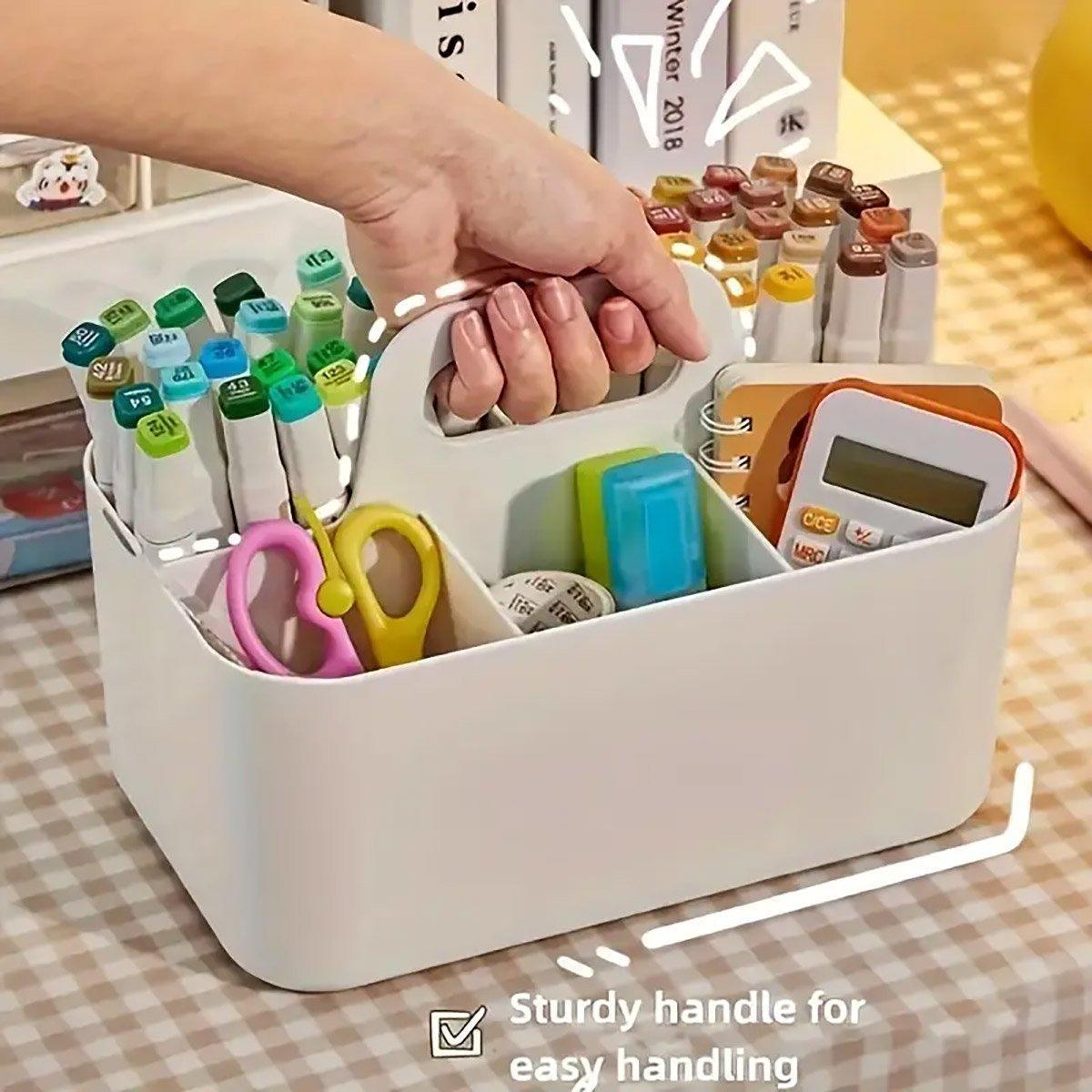 5 Compartment Desktop Box with Handle Two Colours | StorageOZ