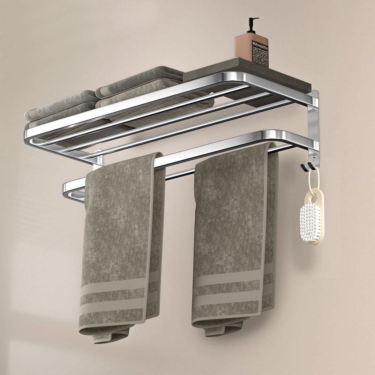 Punch Free Grey Aluminium Bathroom Towel Rack | StorageOZ