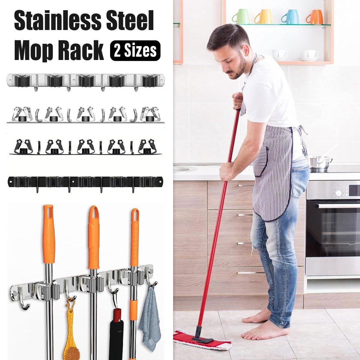 304 Steel Punch Free Mop Rack Two Colours | StorageOZ