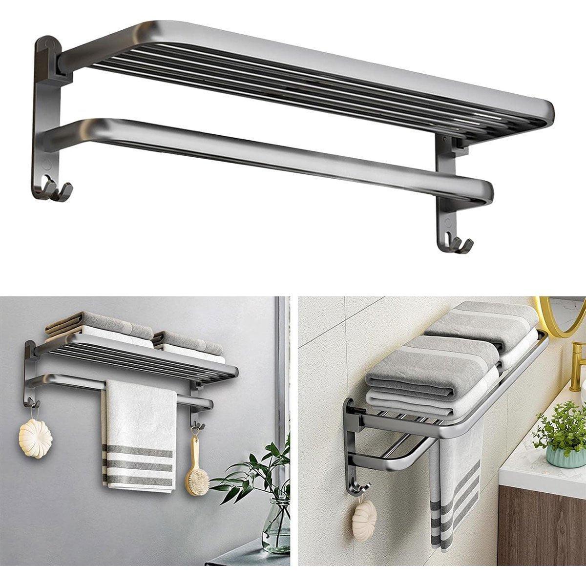 Punch Free Grey Aluminium Bathroom Towel Rack | StorageOZ
