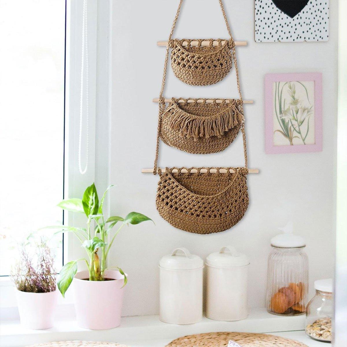 3 Layer Cotton Rope Wall Basket Two Colours | StorageOZ
