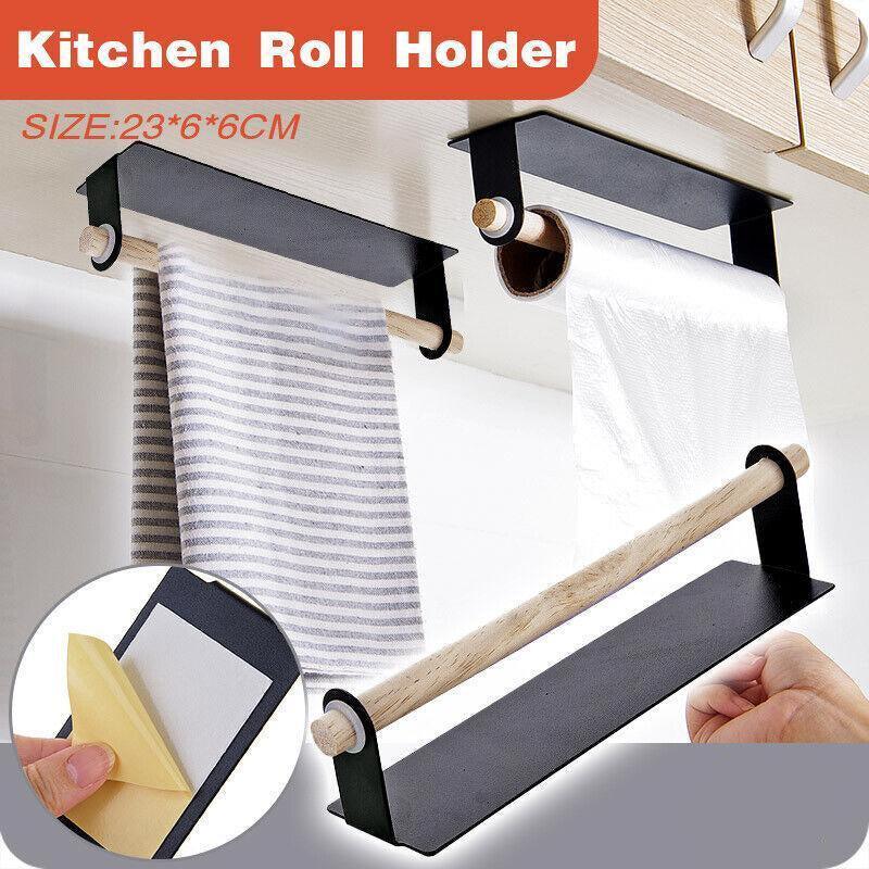 No Drill Black Towel and Roll Holder Rack | StorageOZ